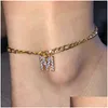 Kunst und Kunsthandwerk Winzige A-Z-Anfangsbuchstaben-Fußkettchen für Frauen Edelstahl Goldfarbe Alphabet Cuban Link Fußkettchen Armband Boho-Schmuck Dh5Qk