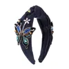 Mode large côté bandeau épaissi Denim bandeau brillant strass papillon chapeaux cheveux accessoires