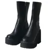 Stiefel Damen Winter Vielseitig Dicker Boden Runder Kopf Seitlicher Reißverschluss 40-43 Low Barrel Punk Damenstiefel 230727