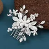 Hair Clips Bride Wedding Combs Silver Plated Metal Flower Hairpins Side Artificial Pearl Headpieces For Women Party Jewelry