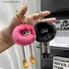 Keychains Bedanyards fofos fofos rex pequenas cadeias de bola de carvão pompom saco de pingente de pingente de pingente de coelho real para as chaves do carro T231225