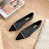 Zapatos de vestir Marca Negro Zapatos individuales Nueva primavera Otoño Punta estrecha Boca baja plana Zapatos sin cordones Tacón bajo Metal Decorativo Zapatos de mujer J230727