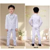 Suits Lolanta 4pcs Toddler Boys Smokin Takım Beyaz Gümüş Resmi Kıyafet Seti Çocuklar İçin Doğum Günü Düğün Kıyafet Piyano Performansı 230726