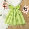 Flickans klänningar Sweet Beauty Children's Dress 2023 Summer Solid Color 3D Butterfly Embroidery Mesh Flying Sleeves Daglig knälängd 0 3 år 230726