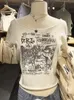 女性用TシャツアニメプリントビンテージTシャツ女性カジュアルサマーホワイトラウンドネックショートスリーブ生裾ティーY2Kストリートウェアコットントップ230727