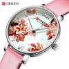 CURREN Orologi con cinturino in pelle Orologio al quarzo da donna Bellissimi orologi da polso rosa Orologio da donna Design alla moda femminile Affascinante Wat328I