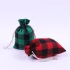 Christmas Buffalo Plaid Drawstring Mini Bag Party Decrations Rustic Cotton Xmas Plaid Present Wrap Stockings Green Red Black SN6240