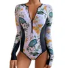 Camiseta Traje de baño de una pieza para deportes Surf Traje de baño de manga larga 2022 Nuevo Body para mujer Traje de baño para nadar Ropa de playa Bañista de piscina