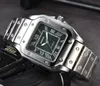 Iced Out Square Roman Tank Dial Watch Hip Hop Solid Fine Steel Steel Mens Move Movement Movement Clock Business No-mechanical Watches Montre de Luxe Gifts