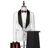 Men's Suits 2023 Brand Men Royal Blue/Black Groom Tuxedos Shawl Satin Lapel Groomsmen Wedding Male ( Jacket Pants Vest Tie )