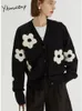 Damskie Knits Tees Jitimuceng 3D Floral Cardigan dla kobiet jesienne zima koreańska moda z długim rękawem V Sweter Sweter damski kościele vintage 230727