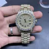 Populaire Prong Set Men's Diamond Watch Taille 43mm Or Diamant Visage Or Bracelet En Acier Inoxydable Montre Automatique Mécanique Wrist222h