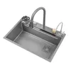 Kitchen Sink 304 Stainless Steel Waterfall Sink Gun Gray Kitchen Sink Multi-Function Ladder Type Large Single Sink