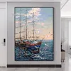 Sculptures Abstract Seaside Scenery Heavy Textured Thick Oil Painting Sailing Boat Ship Art Handpainted Unframed Seascape Wall Canvas Art