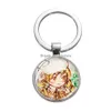 Keychains Lanyards Creative Coffee Latte Carving Keychain Cat Animal Flower Art Printing Glass Crystal Key Chain Exquisite Gift For Dhfxl