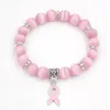 Pack Breast Cancer Awareness Jewelry White Pink Opal Beaded Bracelet Ribbon Charm Bracelets&Bangles Bracelets283U