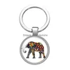 Porte-clés Longes Éléphant Amour Animaux Modèles Verre Cabochon Porte-clés Sac Porte-clés De Voiture Porte-Charmes Sier Plaqué Chaînes Hommes Wom Dh87O