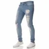 EBAIHUI Mens Designer Jeans Ripped Skinny Slim Élastique Denim Fit Biker Jeans Mode Zipper Rippe Long Pants336V