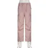 Conjunto Y2k pantalones Cargo holgados de tiro bajo con cordón bolsillo de moda Kawaii Rosa Casual pantalones de chándal sueltos pantalones de mujer estética coqueta