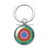 Keychains Lanyards Artistic Pattern Flowers New Style Glass Cabochon Keychain Bag Car Key Rings Holder Charms Sier Plated Chains Wom Dh25D