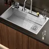 Argent Nano évier de cuisine 304 évier en acier inoxydable robinet cascade grand bac unique multifonctionnel bassin de lavage de légumes