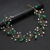 Hair Clips Bohemian Green Crystal Bridal Headband Flower Handmade Wedding Accessories Prom Party Girls Vine Jewelry