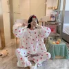 Dames Nachtkleding 2023 Twee Stukken Katoen Ronde Hals Opdrukken Schattig Huiskleding Pyjama Ruimvallend Slaapkamer Set Loungewear Roes