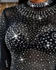 Dresses Women Trendy Sexy Studded O Neck Long Sleeve Bodysuit Black Sheer Mesh Keyhole Rompers Base Wear Slim Fit Bodysuits