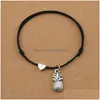 Charm Bracelets Handmade Lucky Red Cord Black Rope Tropical Fruits Ananas Pineapple Pingente Coração Para Mulheres Homens Casal Jóias Drop De Dhten