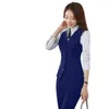 Women's Suits Professional Vest Suit Elegant Sleeveless V Neck Button Front Blazer Formal Wear Short Company Bank Work Clothes