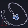 Necklace Earrings Set Gleaming Butterfly Blue Cubic Zirconia White CZ Silver Plated Pendant Chain Ring V0997