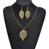 Ketting Oorbellen Set Unieke Filigraan Bruiloft Voor Vrouwen Goud Zilver Kleur Natuurlijke Echte Blad Ketting Lange Sieraden Gift