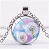 Hanger Kettingen Charm Paarse Paardebloem Lucky Ketting Bloemen Art Gedrukt Glas Crystal Dome Plant Sieraden Voor Vrouwelijke Party Drop Del Dh3En