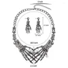 Necklace Earrings Set Punk Gothic Vintage Ghost Claw Skeleton Skull Shaped Drop Women Jewelry Halloween Party Accessories