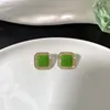 Oorknopjes Mode Groen Emaille Olie Vierkante Geometrie Voor Vrouwen 2023 Collectie Crystal Party Temperament Sieraden