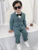 Suits Spring Autumn Child Double Breasted Suit Set Boys Pure Color Blazer Pants 2st Cloting Kids Host Party Performance Costume 230726