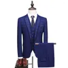Herenkostuums 2023 Zakelijk Slanke Plaids Driedelige smokings voor bruiloft Single Button Suit (Jas Vest Broek)