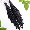 Boho Style Black Leather Tassel Earrings Statement Fringe Earrings267R