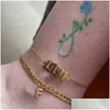 Kunst und Kunsthandwerk Winzige A-Z-Anfangsbuchstaben-Fußkettchen für Frauen Edelstahl Goldfarbe Alphabet Cuban Link Fußkettchen Armband Boho-Schmuck Dh5Qk