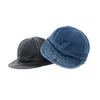 Berretti da baseball a tesa corta Soft Top Denim Vintage versione coreana Berretto da baseball da uomo Unisex Primavera Autunno Cappello da papà tinta unita per adulti Snapback