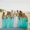 Turquoise Lange Bruidsmeisjekleding 2019 New Fashion Sweetheart Ruches Lijfje Floor Lengte bridemaids Jurk Voor Strand bruiloft 192U