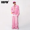 Mens Tracksuits IEFB Trendy Korean Male Pink Color Set Solid Lapel Denim Jacket Coat Wide Leg Straight Jeans Casual Two Piece 9A8557 230727