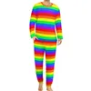 Heren Nachtkleding Regenboog Gestreepte Pyjama Mannelijke Verticale Lijnen Kawaii Thuis Pak Lente Lange Mouw 2 Stuks Bedrukte Pyjama Sets Grote Maat 6XL