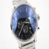 Neue schwarze Zifferblatt automatische Glas zurück Silber Edelstahl Gürtel Herren Edelstahl Zeigeruhr Männer Sport Timer Handgelenk Watchesver237R