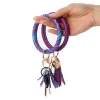 31 Styles Leopard Leather Bracelet Key Chain PU Wrist Round Tassel Pendant Wristbands Sports Floral Keychain Bracelet Key Rings