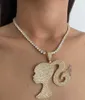 Nieuw design meisje hoofd hanger kettingen voor meisjes ijs uit 5a kubieke zirkoon mooie schattige charmes ketting mode sieraden cadeau