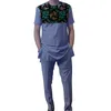 Survêtements pour hommes Patchwork hauts avec pantalon gris foncé costume de marié mode nigériane mâle ensembles décontractés tenues de fête de mariage