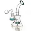 Bong Mini Recycler Dab Rig Glass Water Pipe Samll Purple Blue 14mmジョイントガラスオイルバーナー喫煙用ダブバブラー