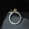Cluster Ringen Ring S925 Sterling Zilveren Slak Ginkgo Bladeren Open Voor Vrouwen Chinese Nationale Stijl Dame Creatieve Sieraden