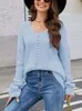 Women's Knits 2023 Autumn Winter Knitted Sweater Women Pullover Purple Jumper Ladies V Neck Long Sleeve Loose For